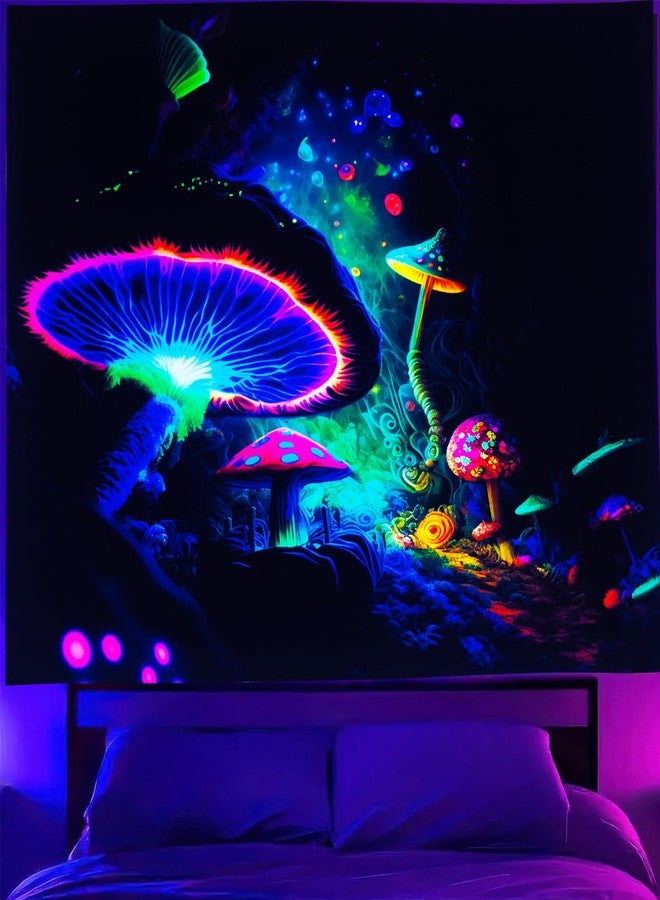 TUGCAY Blacklight Mushroom Tapestry Glow In The Dark Fantasy Forest Tapestry UV Reactive Magic Tapestries Wall Hanging Decor for Bedroom Dorm Living Room (35" x 47") - Image 2